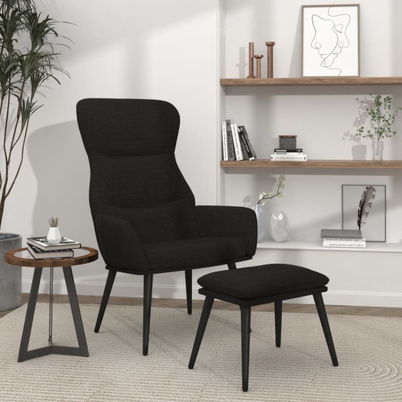 vidaXL Relaxsessel mit Hocker Schwarz Stoff vidaXL Relaxsessel mit Hocker Schwarz Stoff