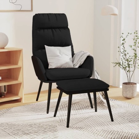 vidaXL Relaxsessel mit Hocker Schwarz Stoff und Kunstleder