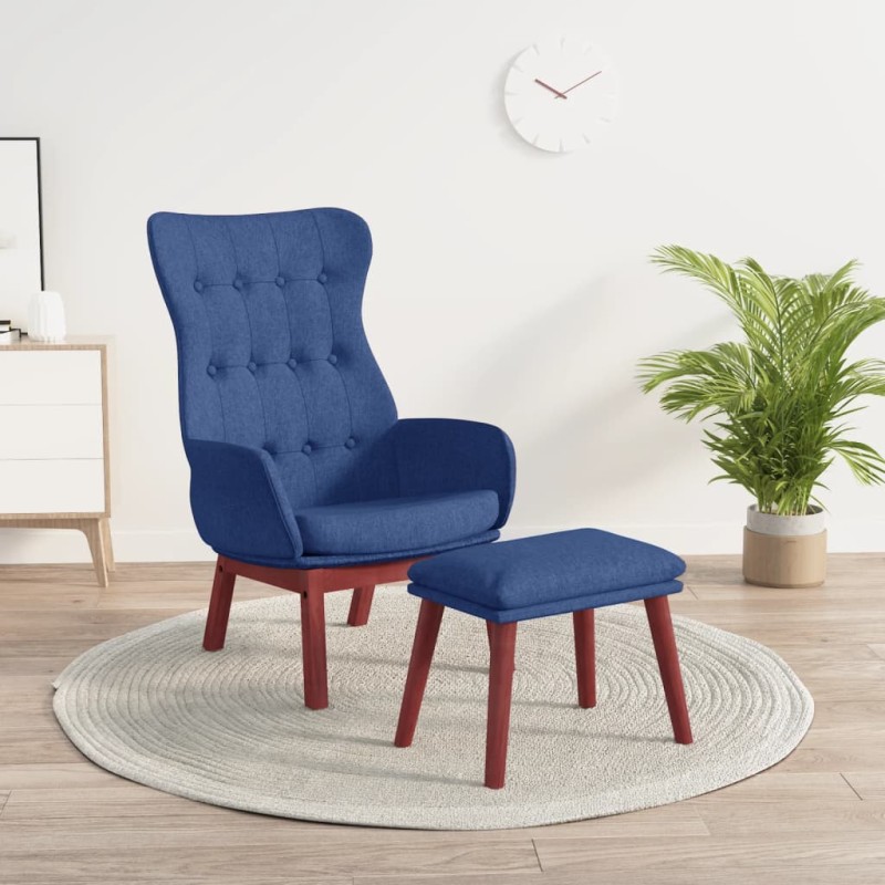 vidaXL Relaxsessel mit Hocker Blau Stoff vidaXL Relaxsessel mit Hocker Blau Stoff
