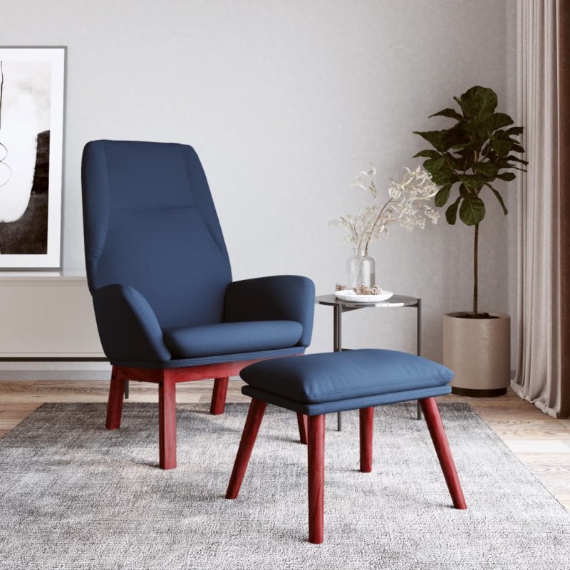 vidaXL Relaxsessel mit Hocker Blau Stoff vidaXL Relaxsessel mit Hocker Blau Stoff