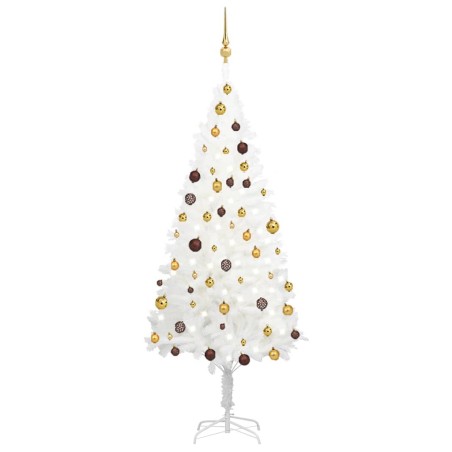 Künstlicher Weihnachtsbaum mit LEDs & Kugeln Weiß 180 cm
