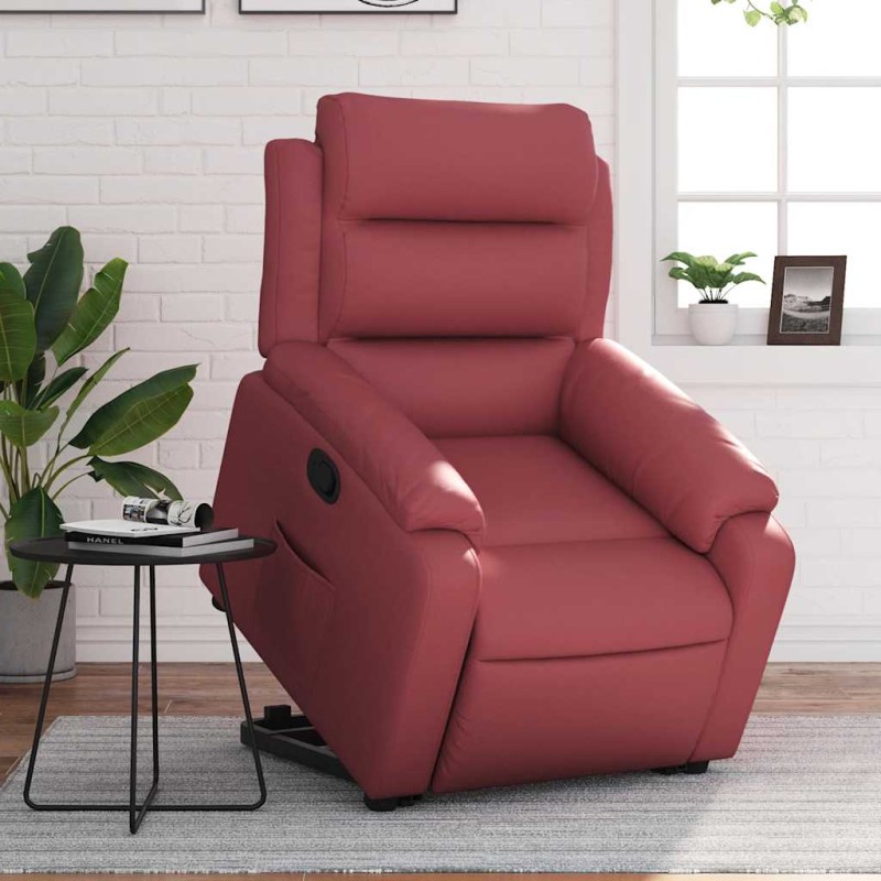 vidaXL Relaxsessel mit Aufstehhilfe Weinrot Kunstleder vidaXL Relaxsessel mit Aufstehhilfe Weinrot Kunstleder