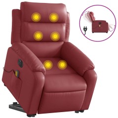 vidaXL Massagesessel mit Aufstehhilfe Elektrisch Weinrot Kunstleder