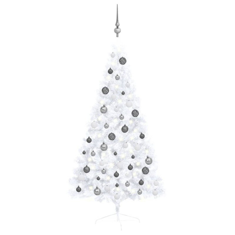 Künstlicher Halber Weihnachtsbaum mit LEDs & Kugeln Weiß 150 cm Künstlicher Halber Weihnachtsbaum mit LEDs & Kugeln Weiß 150 cm
