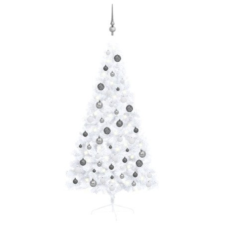 Künstlicher Halber Weihnachtsbaum mit LEDs & Kugeln Weiß 150 cm