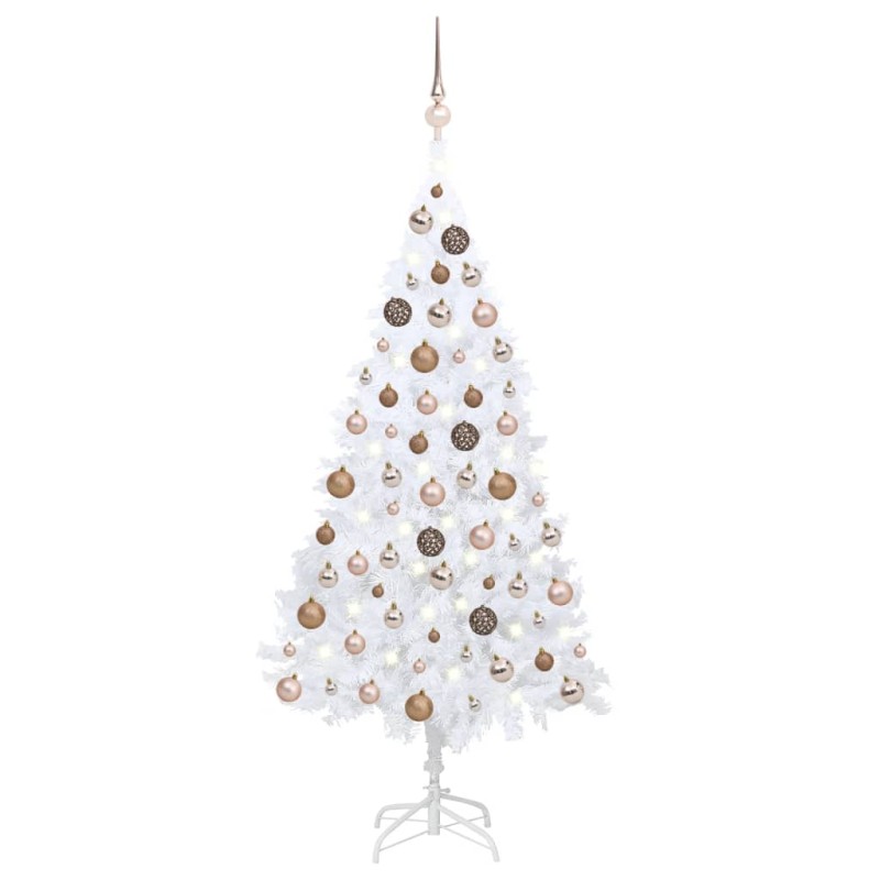 Künstlicher Weihnachtsbaum mit LEDs & Kugeln Weiß 120 cm PVC Künstlicher Weihnachtsbaum mit LEDs & Kugeln Weiß 120 cm PVC