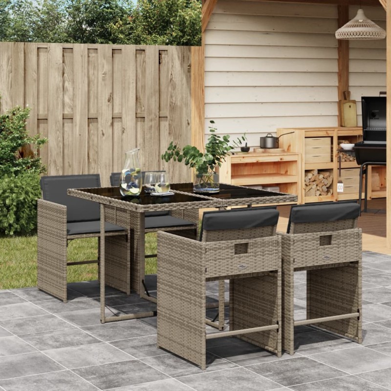 vidaXL 5-tlg. Garten-Essgruppe mit Kissen Grau Poly Rattan vidaXL 5-tlg. Garten-Essgruppe mit Kissen Grau Poly Rattan
