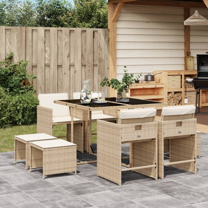 vidaXL 9-tlg. Garten-Essgruppe mit Kissen Beige Poly Rattan vidaXL 9-tlg. Garten-Essgruppe mit Kissen Beige Poly Rattan