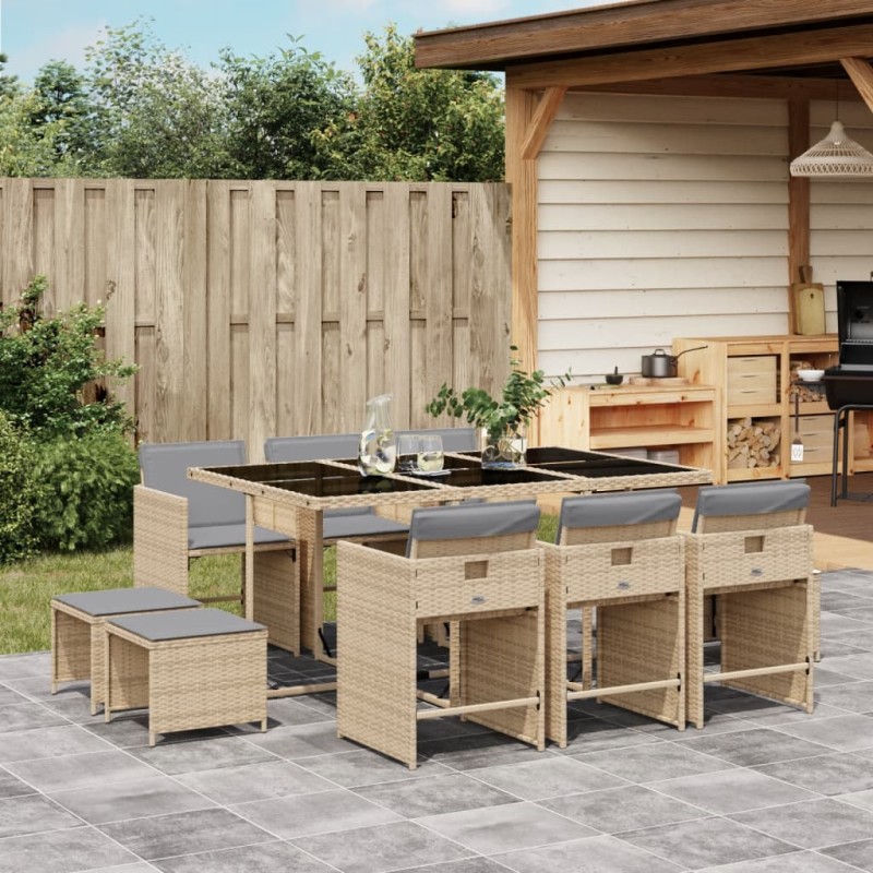 vidaXL 11-tlg. Garten-Essgruppe mit Kissen Beigemischung Poly Rattan vidaXL 11-tlg. Garten-Essgruppe mit Kissen Beigemischung Poly Rattan