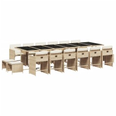 vidaXL 17-tlg. Garten-Essgruppe mit Kissen Beige Poly Rattan