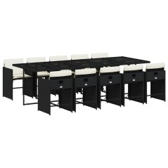 vidaXL 11-tlg. Garten-Essgruppe mit Kissen Schwarz Poly Rattan