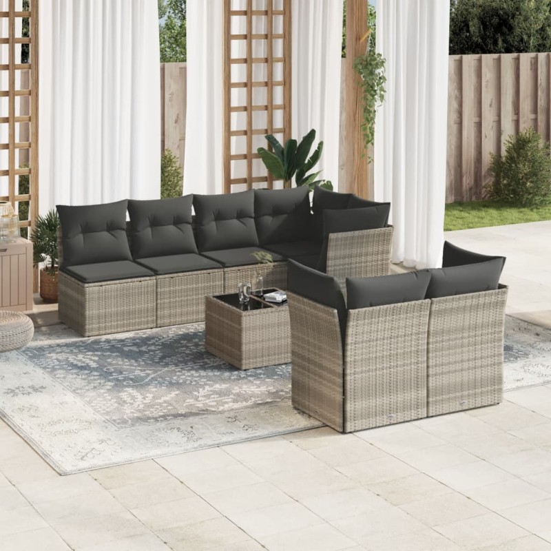 vidaXL 8-tlg. Garten-Sofagarnitur mit Kissen Hellgrau Poly Rattan vidaXL 8-tlg. Garten-Sofagarnitur mit Kissen Hellgrau Poly Rattan