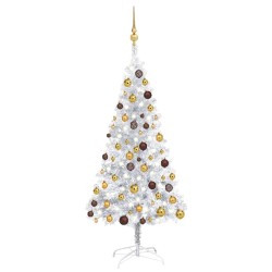 Künstlicher Weihnachtsbaum mit LEDs & Kugeln Silbern 150 cm PET