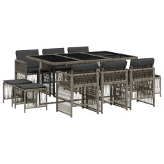 vidaXL 11-tlg. Garten-Essgruppe mit Kissen Grau Poly Rattan