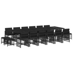 vidaXL 17-tlg. Garten-Essgruppe mit Kissen Schwarz Poly Rattan