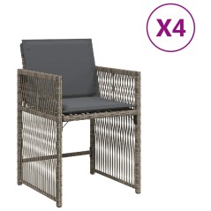 vidaXL Gartenstühle mit Kissen 4 Stk. Grau Poly Rattan