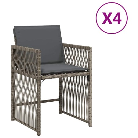 vidaXL Gartenstühle mit Kissen 4 Stk. Grau Poly Rattan