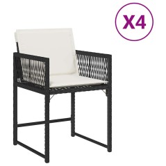 vidaXL Gartenstühle mit Kissen 4 Stk. Schwarz Poly Rattan