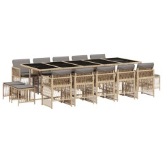vidaXL 15-tlg. Garten-Essgruppe mit Kissen Beigemischung Poly Rattan
