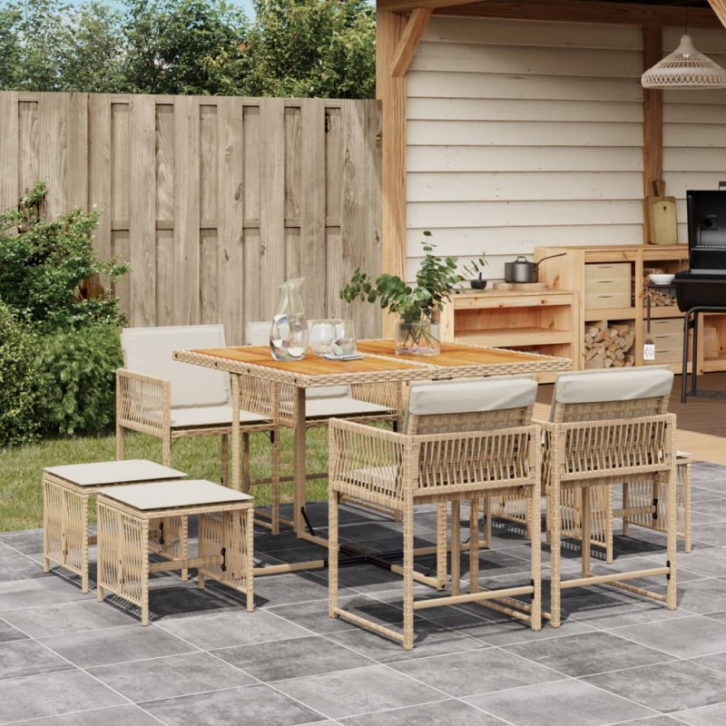 vidaXL 9-tlg. Garten-Essgruppe mit Kissen Beige Poly Rattan vidaXL 9-tlg. Garten-Essgruppe mit Kissen Beige Poly Rattan
