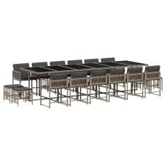 vidaXL 17-tlg. Garten-Essgruppe mit Kissen Grau Poly Rattan