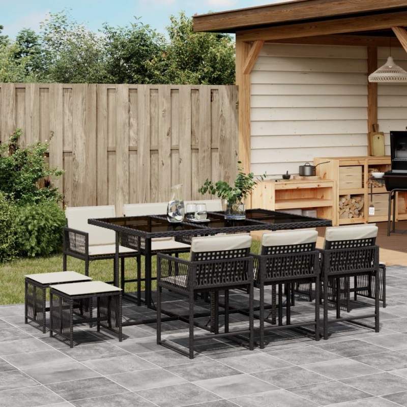 vidaXL 11-tlg. Garten-Essgruppe mit Kissen Schwarz Poly Rattan vidaXL 11-tlg. Garten-Essgruppe mit Kissen Schwarz Poly Rattan
