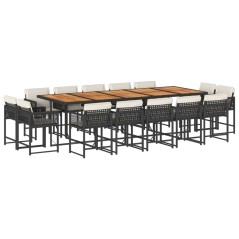 vidaXL 15-tlg. Garten-Essgruppe mit Kissen Schwarz Poly Rattan
