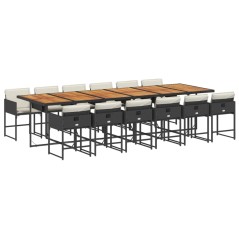 vidaXL 13-tlg. Garten-Essgruppe mit Kissen Schwarz Poly Rattan