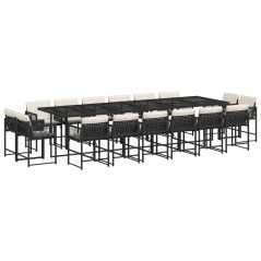 vidaXL 17-tlg. Garten-Essgruppe mit Kissen Schwarz Poly Rattan