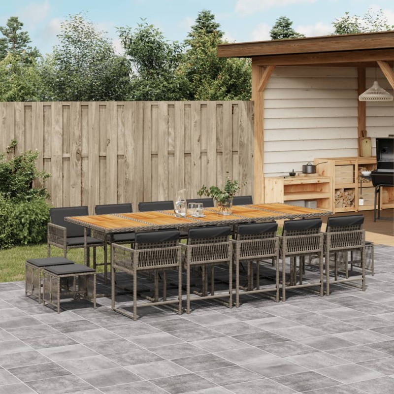 vidaXL 15-tlg. Garten-Essgruppe mit Kissen Grau Poly Rattan vidaXL 15-tlg. Garten-Essgruppe mit Kissen Grau Poly Rattan
