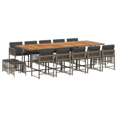 vidaXL 15-tlg. Garten-Essgruppe mit Kissen Grau Poly Rattan