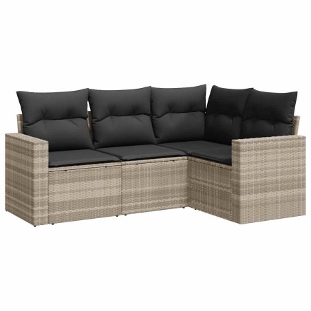 vidaXL 4-tlg. Garten-Sofagarnitur mit Kissen Hellgrau Poly Rattan