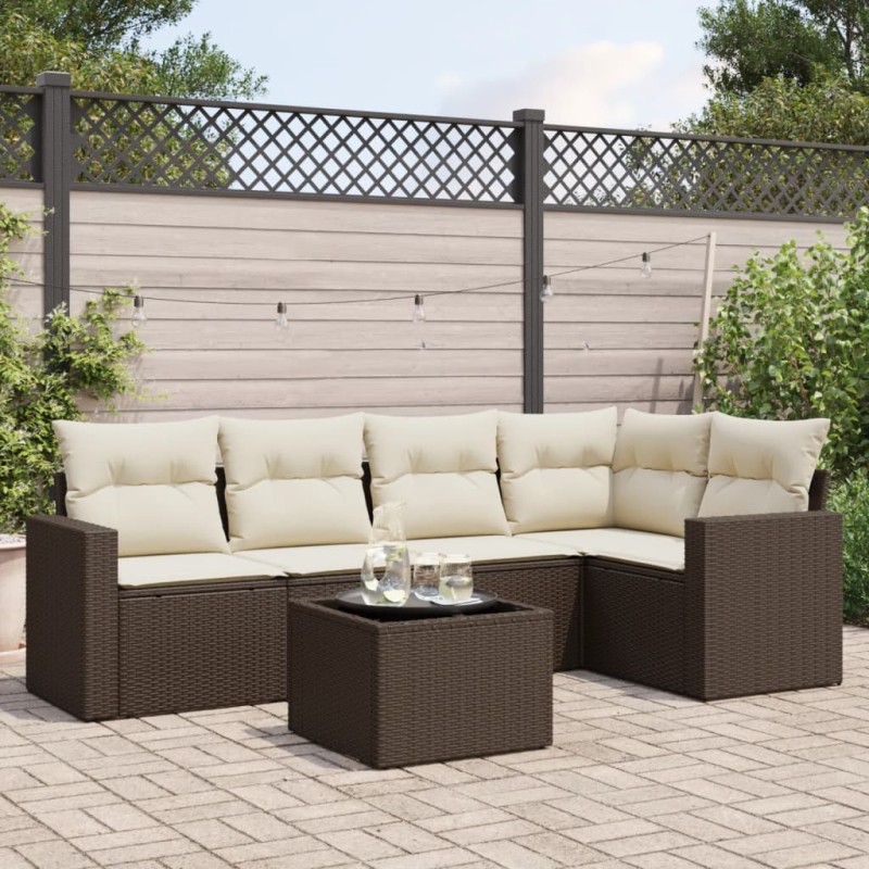 vidaXL 6-tlg. Garten-Sofagarnitur mit Kissen Braun Poly Rattan vidaXL 6-tlg. Garten-Sofagarnitur mit Kissen Braun Poly Rattan