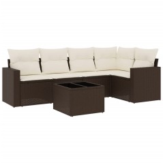 vidaXL 6-tlg. Garten-Sofagarnitur mit Kissen Braun Poly Rattan