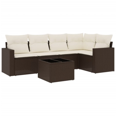 vidaXL 6-tlg. Garten-Sofagarnitur mit Kissen Braun Poly Rattan