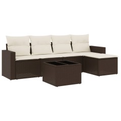 vidaXL 6-tlg. Garten-Sofagarnitur mit Kissen Braun Poly Rattan