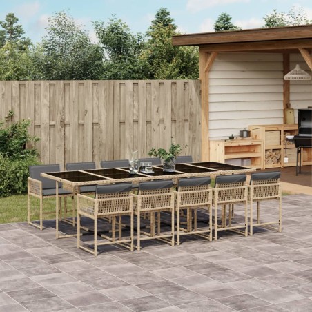 vidaXL 11-tlg. Garten-Essgruppe mit Kissen Beigemischung Poly Rattan