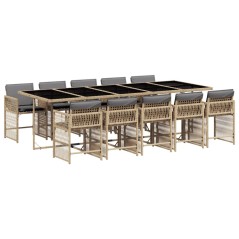 vidaXL 11-tlg. Garten-Essgruppe mit Kissen Beigemischung Poly Rattan