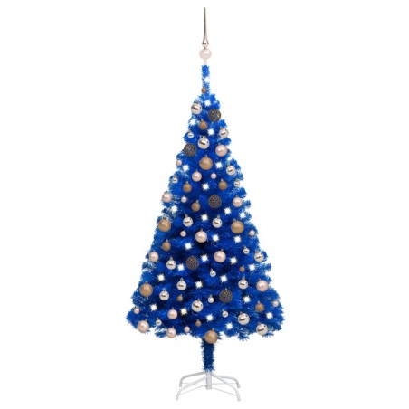 Künstlicher Weihnachtsbaum mit LEDs & Kugeln Blau 150 cm PVC