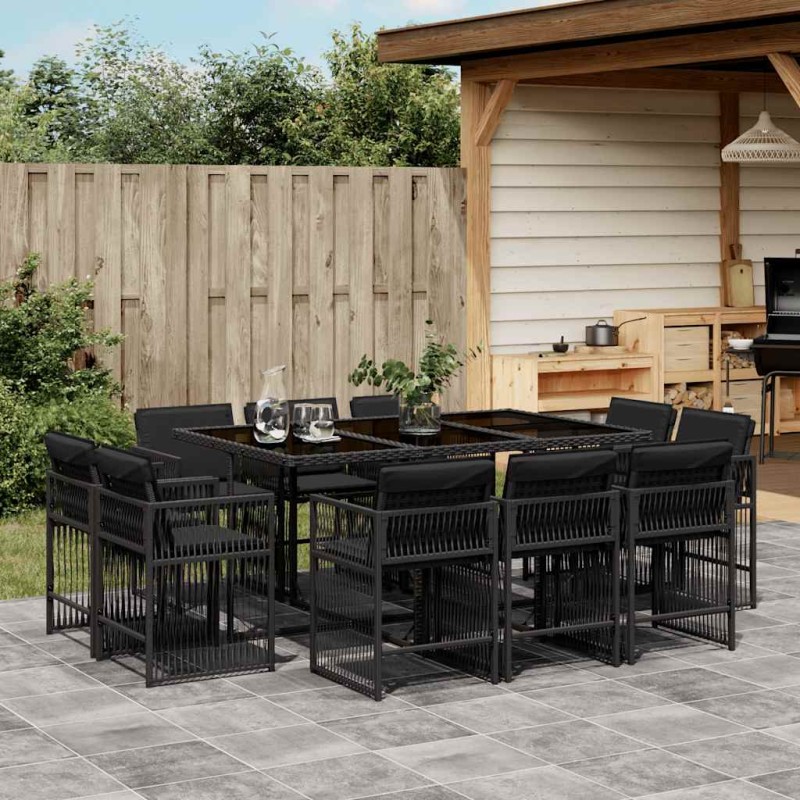 vidaXL 11-tlg. Garten-Essgruppe mit Kissen Schwarz Poly Rattan vidaXL 11-tlg. Garten-Essgruppe mit Kissen Schwarz Poly Rattan