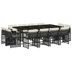 vidaXL 13-tlg. Garten-Essgruppe mit Kissen Schwarz Poly Rattan