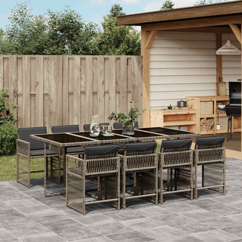 vidaXL 9-tlg. Garten-Essgruppe mit Kissen Grau Poly Rattan vidaXL 9-tlg. Garten-Essgruppe mit Kissen Grau Poly Rattan