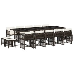 vidaXL 15-tlg. Garten-Essgruppe mit Kissen Braun Poly Rattan