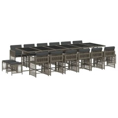 vidaXL 17-tlg. Garten-Essgruppe mit Kissen Grau Poly Rattan