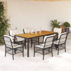 vidaXL 7-tlg. Garten-Essgruppe mit Kissen Schwarz Poly Rattan