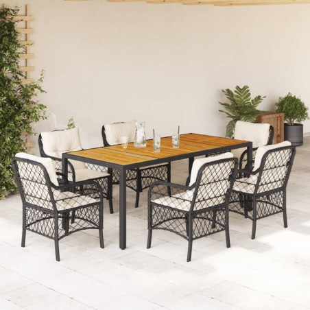 vidaXL 7-tlg. Garten-Essgruppe mit Kissen Schwarz Poly Rattan