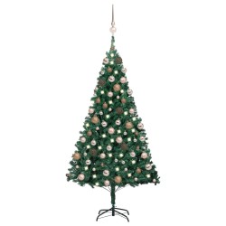 Künstlicher Weihnachtsbaum mit LEDs & Kugeln Grün 180 cm PVC