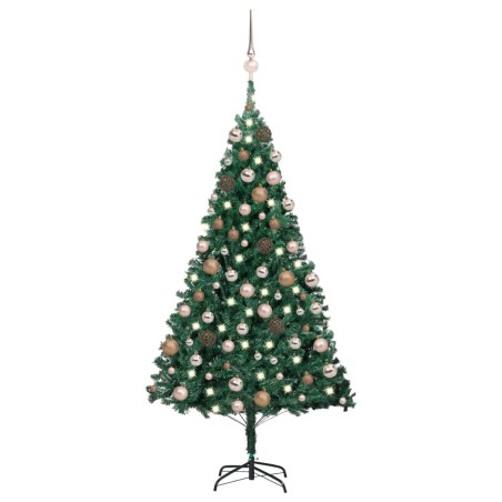 Künstlicher Weihnachtsbaum mit LEDs & Kugeln Grün 180 cm PVC