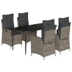 vidaXL 5-tlg. Garten-Essgruppe mit Kissen Grau Poly Rattan