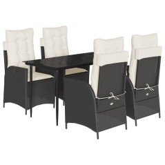 vidaXL 5-tlg. Garten-Essgruppe mit Kissen Schwarz Poly Rattan